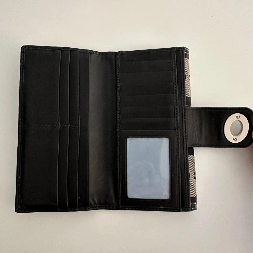 Coach Signature C Monogram Turnlock Trifold Long Wallet Black Canvas Leather Y2K